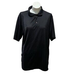 Caribbean Joe Polo Shirt Mens Size L Black Micro-Stripe Textured Golf SS